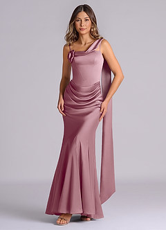 Azazie Inara Bridesmaid Dresses Vintage Mauve Mermaid Pleated Stretch Satin Dress image1