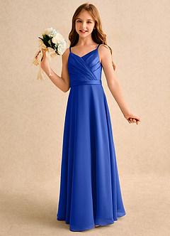 Azazie Umina Girls Formal Flower Girl Dresses Royal Blue A-Line Pleated Matte Satin Dress image3