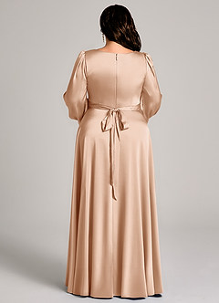 Azazie Leonia Abiti da Damigella Abito A-Line in Raso Elasticizzato Manica Lunga Rosa Inglese image13