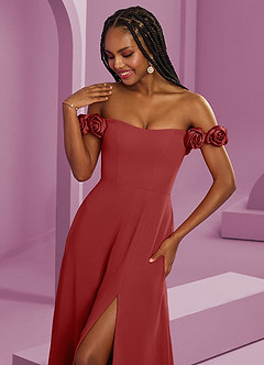 Barbie ♥ Azazie Robes de demoiselle d'honneur Robe Trapèze Convertible en Mousseline de soie Épaule décolletée Rouille image4
