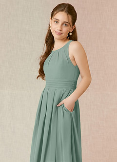Azazie Bibiane Junior Silver Sage A-Line Pleated Chiffon Dress image7