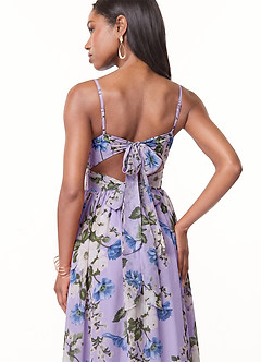 Azazie Zeya Bridesmaid Dresses Lilac Floral A-Line V-Neck Pleated Chiffon Dress image2