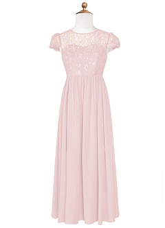 Azazie Delevingne Junior Blushing Pink A-Line Lace Chiffon Dress image6