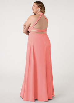 Azazie Clarice Abiti da Damigella Abito A-Line in Chiffon con Scollo Halter Corallo image12