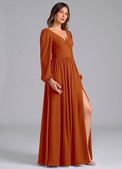 Azazie Zeya Robes de demoiselle d'honneur Robe Trapèze en Mousseline de soie Manche longue Paprika image3