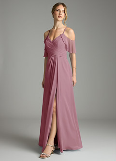Azazie Dakota Bridesmaid Dresses Vintage Mauve A-Line V-Neck Pleated Chiffon Dress image4