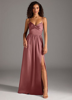 Azazie Zeya Bridesmaid Dresses Amethyst A-Line Pleated Stretch Satin Dress image4