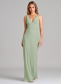 Azazie Tianna Final Sale Dusty Sage Sheath Chiffon Dress image3