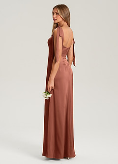 Azazie Frostine Bridesmaid Dresses Clay A-Line Bow Stretch Satin Dress image6