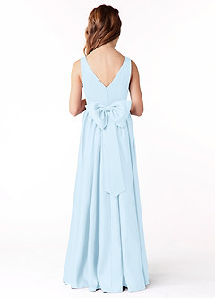 Azazie Hathaway Junior Vestido de Azul Cielo de Satin Mate de Corte En A con Lazo image2
