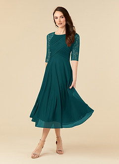Azazie Gracelyn Mother of the Bride Dresses Peacock A-Line Lace Dress image3