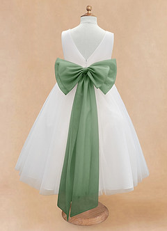 Azazie Kavi Flower Girl Dresses Ivory Matcha A-Line Bow Matte Satin Dress image8