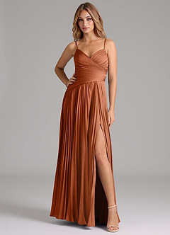 Azazie Vini Robes de demoiselle d'honneur Robe Trapèze en Satin extensible Plissée Cuivre image3