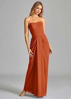 Azazie Anaïs Bridesmaid Dresses Burnt Orange Sheath Strapless Chiffon Dress image4