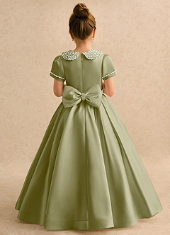 Azazie Gabriella Flower Girl Dresses Moss Green Ball-Gown with Sleeves Matte Satin Dress image2