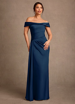 Azazie Beah Klänningar till brudens mor Klä Tubklänning i Stretch Satin Av axeln Mörk Marinblå image1