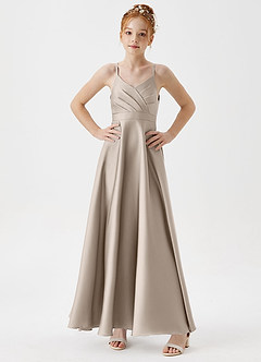 Azazie Avelina Junior A-Linie Plissee Stretch-Satin Kleid Frost image3