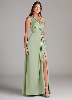 Azazie Brooke Bridesmaid Dresses Dusty Sage A-Line One Shoulder Stretch Satin Dress image4