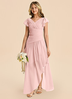 Azazie Pia Junior Powder Pink A-Line Pleated Chiffon Dress image5