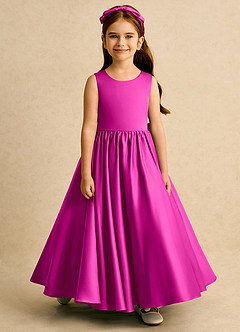 Azazie Nellia vestidos de niña de las flores Vestido de Fucsia de Satin Mate de Corte En A con Lazo image5