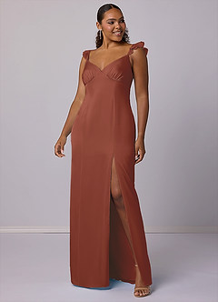 Barbie ♥ Azazie Robes de demoiselle d'honneur Robe Fourreau en Satin extensible Auburn image6