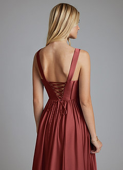 Azazie Delmie Robes de demoiselle d'honneur Robe Trapèze en Satin extensible Corset Terracotta image3