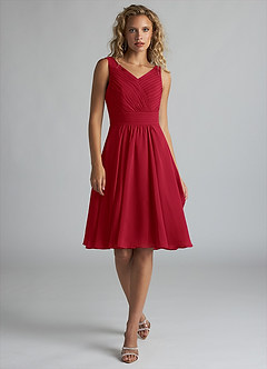 Azazie Grace Bridesmaid Dresses Scarlet A-Line Pleated Chiffon Dress image1
