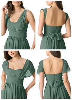 Azazie Olani Robes de demoiselle d'honneur Robe Trapèze Convertible en Mousseline de soie Une épaule Mousse De Mer image9