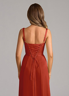 Azazie Amaris Bridesmaid Dresses Rust A-Line Corset Stretch Satin Dress image6