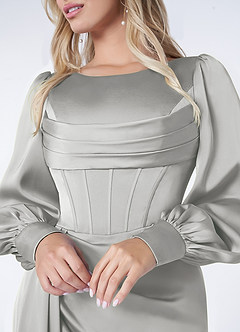 Azazie Raye Robes de demoiselle d'honneur Robe Sirène en Satin extensible Manche longue Argent image5