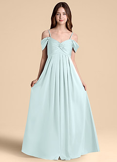 Azazie Kaitlynn Junior A-Linie Schulterfrei Stretch-Satin Kleid Seegrün image6