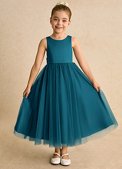 Azazie Solia Robe Demoiselle D'honneur Fillette Robe Princesse en Tulle Arc Bleu Encre image2