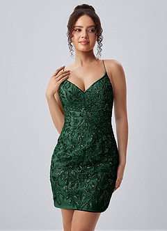 Liliane Dusty Green Spaghetti Strap Sequin Leaf Lace-Up Mini Dress