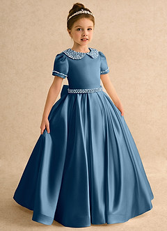 Azazie Gabriella vestidos de niña de las flores Vestido Bermudas de Satin Mate de Corte Princesa con con mangas image5