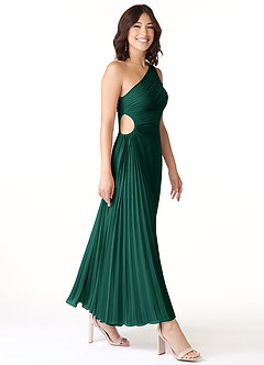 Azazie Kirra Robes de demoiselle d'honneur Robe Trapèze en Mousseline de soie Ue épaule émeraude image3
