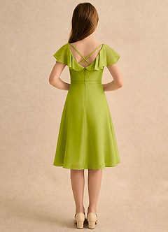 Azazie Narin Girls Formal Robe Demoiselle D'honneur Fillette Robe Trapèze en Mousseline de soie avec manches Citronnelle image2