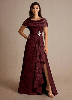 Azazie Branford Mother of the Bride Dresses Cabernet A-Line Pleated Floral Burnout Dress image1