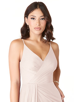 Azazie Evalin Bridesmaid Dresses Rose Petal A-Line V-Neck Pleated Mesh Dress image5