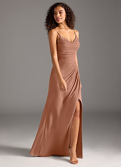 Azazie Deandra Brautjungfernkleider Meerjungfrau-Linie Plissee Chiffon Kleid Bronzer image4