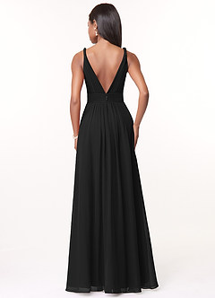 Azazie Maren Bridesmaid Dresses Black A-Line Pleated Chiffon Dress image2