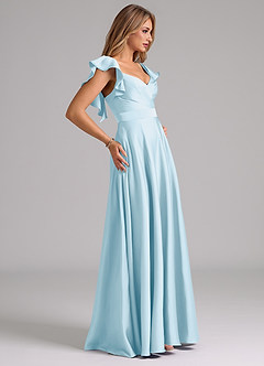Azazie Leilani Bridesmaid Dresses Sky Blue A-Line Ruched Stretch Satin Dress image6