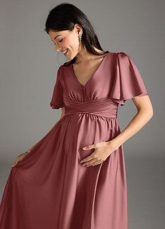 Azazie Verna Abiti da damigella d'onore premaman Abito A-Line Increspato Raso Elasticizzato Floor-Length image1