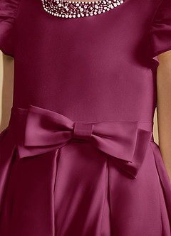 Azazie Pearl Flower Girl Dresses Mulberry Ball-Gown Pleated Matte Satin Dress image7