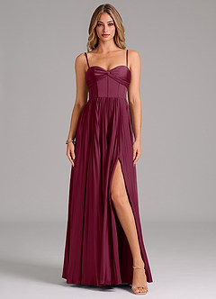 Azazie Akiko Bridesmaid Dresses Mulberry A-Line Sweetheart Neckline Stretch Satin Dress image1