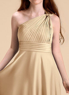 Azazie Charlize Junior A-Linie Plissee Stretch-Satin Kleid Champagner image7