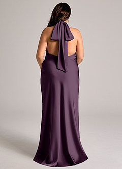 Azazie Velli Bridesmaid Dresses Plum Mermaid High Neck Stretch Satin Dress image9