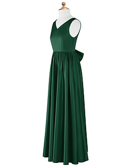 Azazie Hathaway Junior Dark Green A-Line Bow Stretch Satin Dress image8