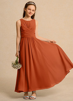 Azazie Ducky Girls Formal Flower Girl Dresses Burnt Orange A-Line Pleated Chiffon Dress image1