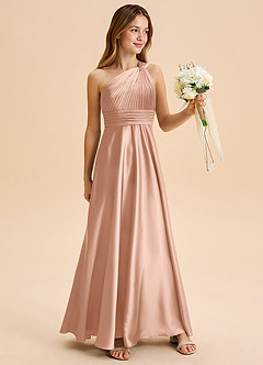 Azazie Charlize Junior Robe Trapèze en Satin extensible Plissée Or Rose image3