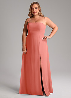 Azazie Wren Bridesmaid Dresses Salmon Pink A-Line Side Slit Chiffon Convertible Dress image14